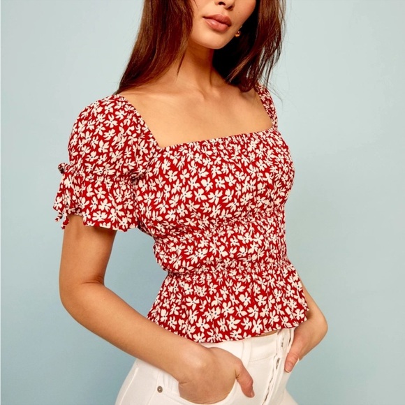 ✨REFORMATION Red Floral Solis Top in Grenadine Red Size Small - Picture 1 of 9